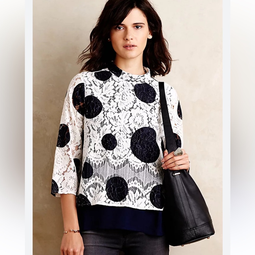 Anthropologie HD in Paris Rochelle Lace Dot Blouse Size 8P